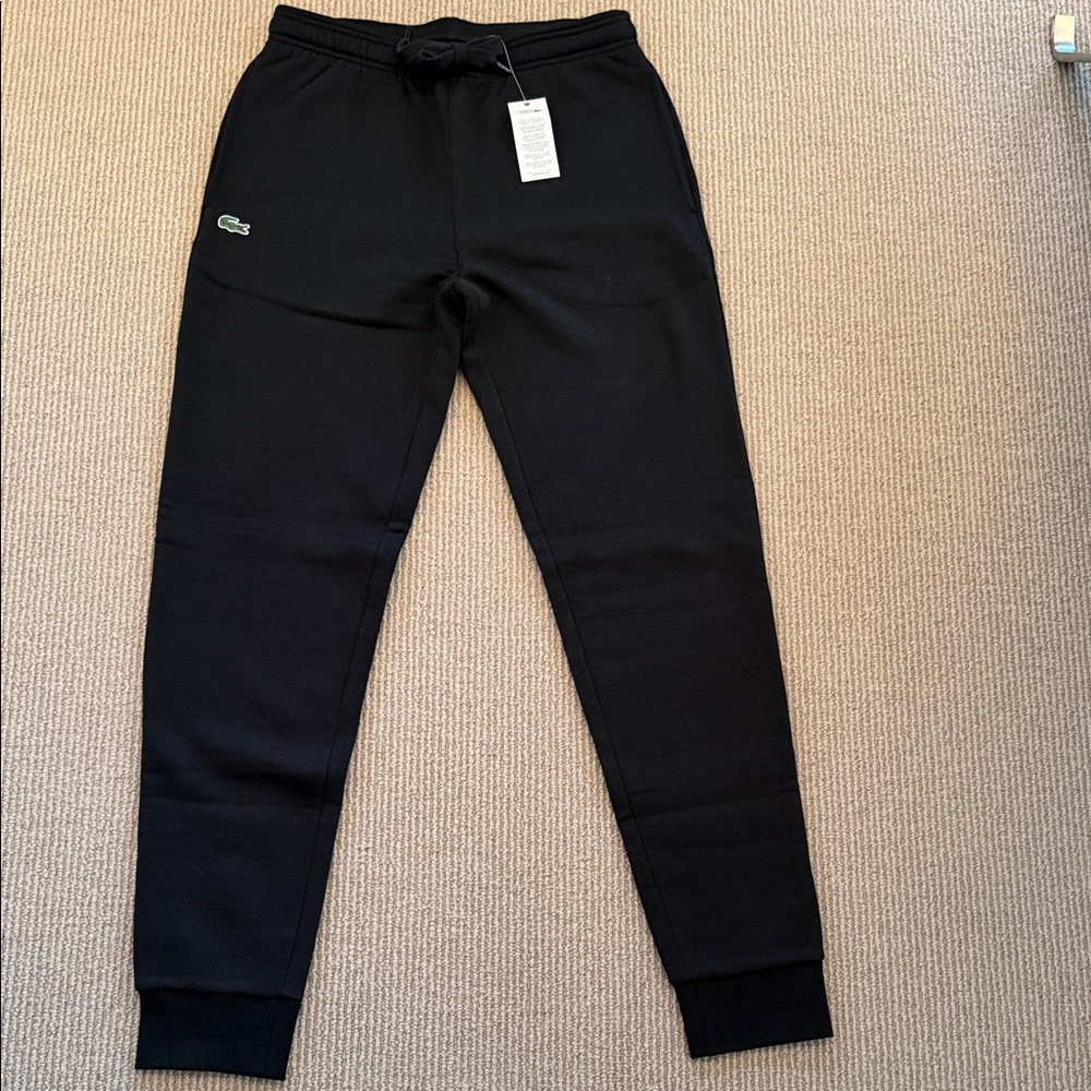 Lacoste Black Jogger Sweatpants with Green Crocodile Logo
